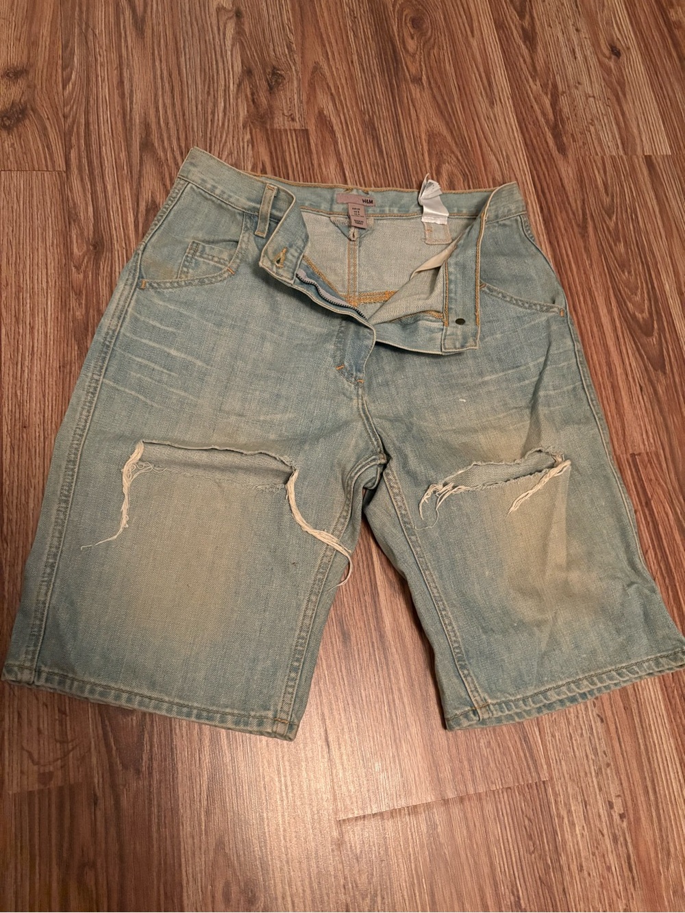 H&M Light Blue Distressed Denim Shorts
